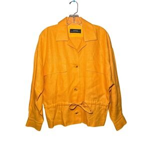 Linda Allard Ellen Tracy Orange Linen Utility Jacket Drawstring Waist Marigold